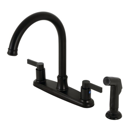 Kingston Brass FB7790NDLSP 8-Inch Centerset Kitchen Faucet with Sprayer, Matte Black FB7790NDLSP